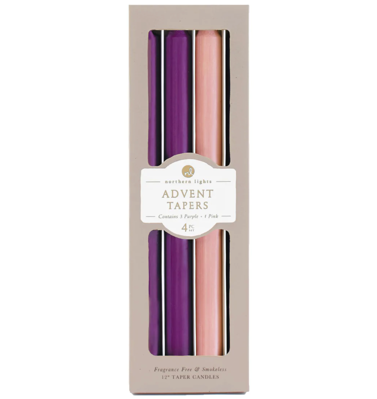 Northern Lights Advent Taper Candles – 3 Purple / 1 Soft Pink