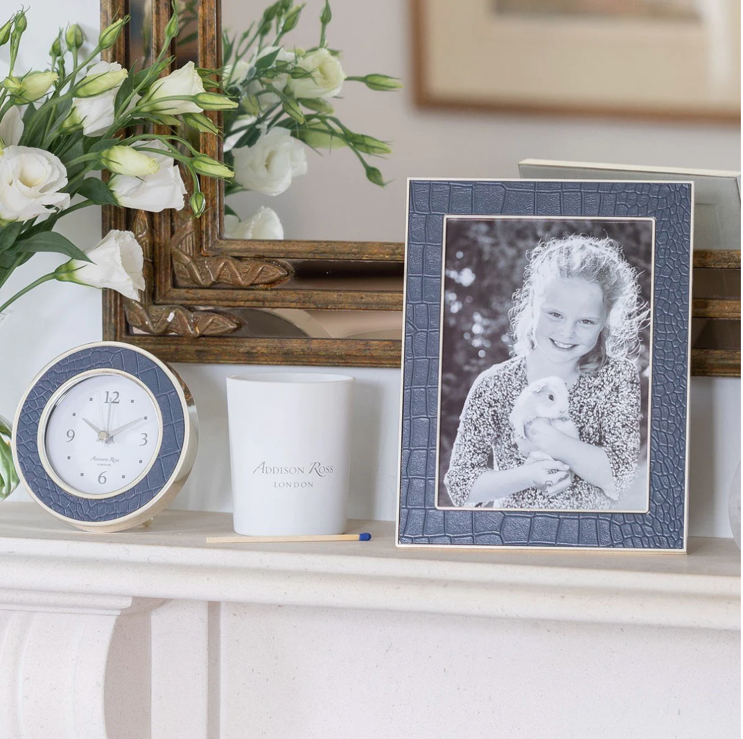 Addison Ross Faux Croc Alarm Clock – Blue & Silver