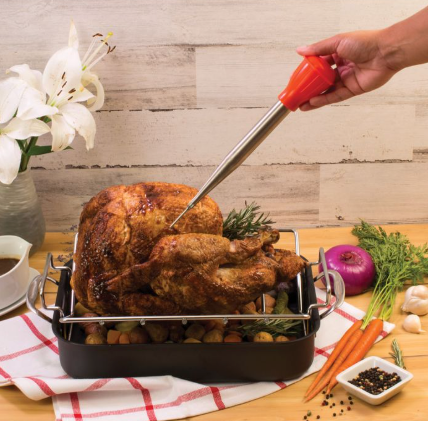 Stainless Steel Kitchen Baster with Cleaning Brush and Needle – 2oz