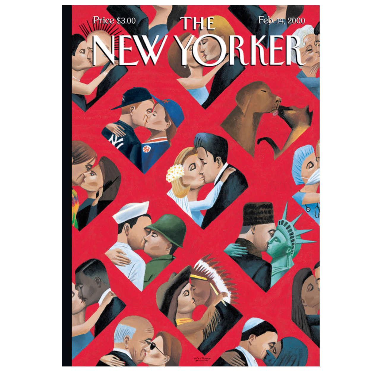 New Yorker Cover Note Card Valentine's - Couples Kissing