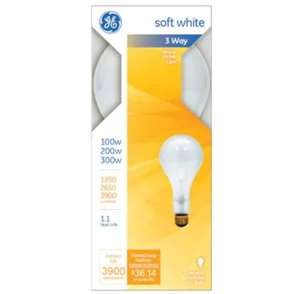 GE incandescent Soft White 3-way Mogul Bulb 100/200/300 Mogul Base