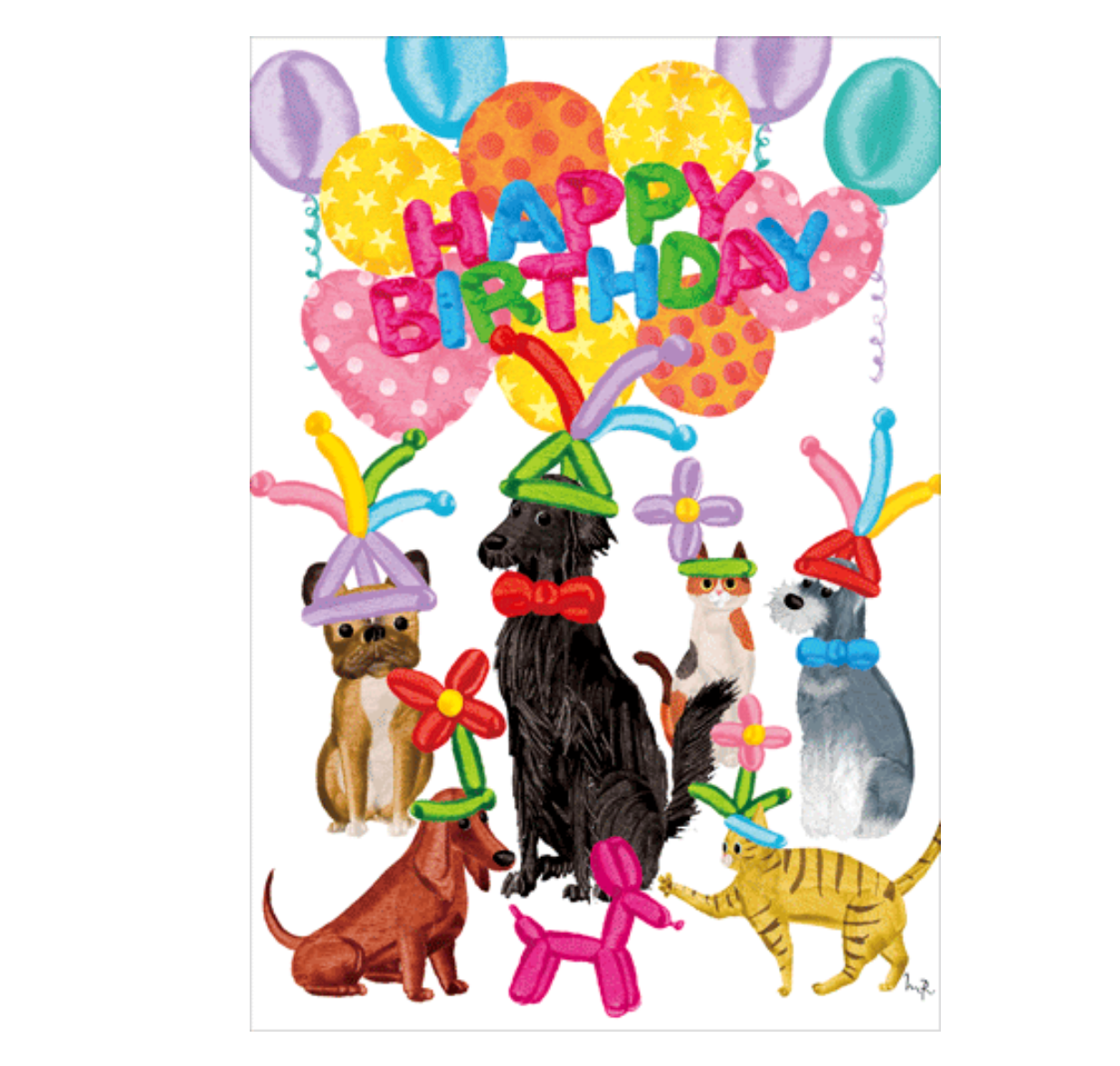 Caspari Party Pets Birthday Card – 1 Card & 1 Envelope