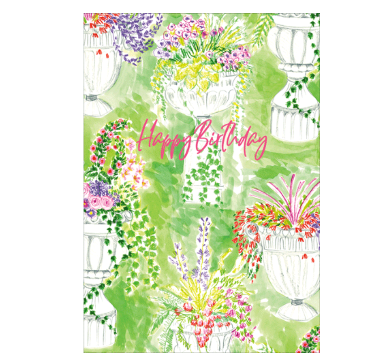 Caspari Garden Urns Birthday Card – 1 Card & 1 Envelope