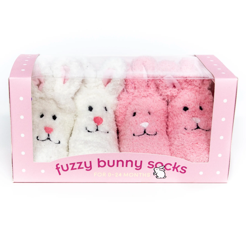 Baby Fuzzy Bunny Socks – 1 Pink-1 White – 0-24m