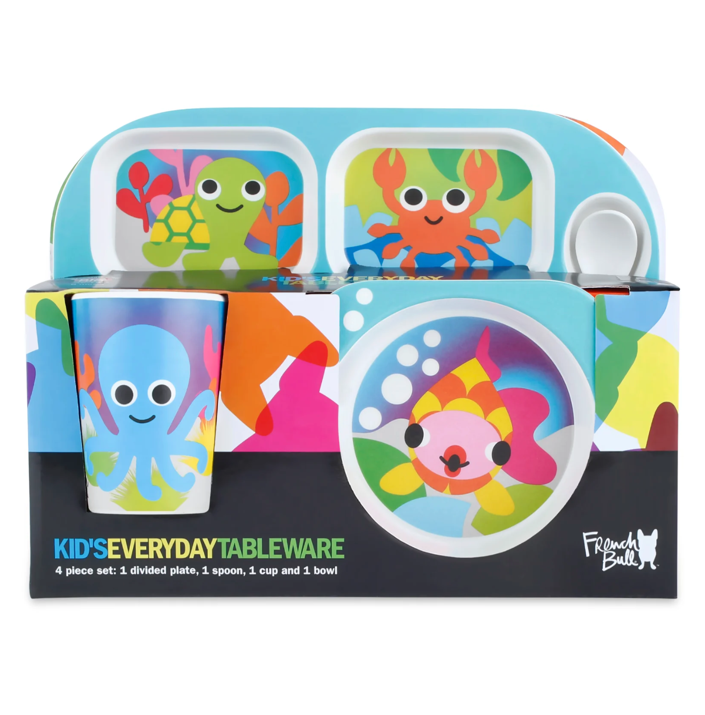 French Bull Kids Everyday Melamine 4 Piece Tableware Set – Ocean Animals