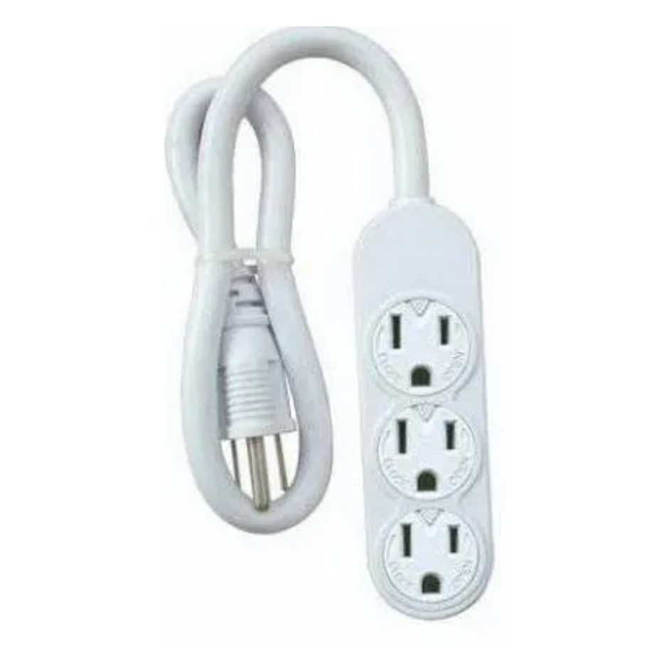 White Mini 3-Outlet Power Strip – 2ft.