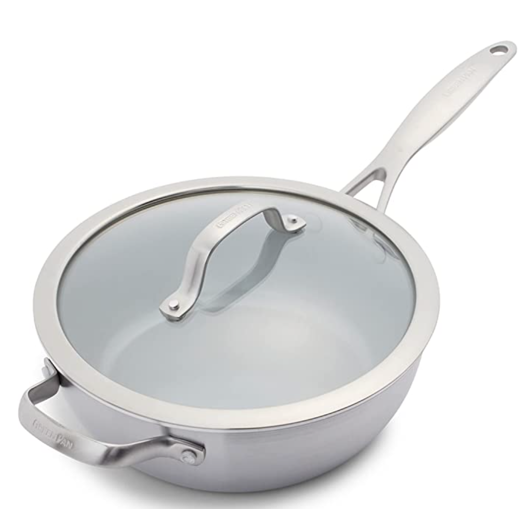GreenPan Tri-Ply Stainless Steel Healthy Ceramic Nonstick Chef Saute Pan – 3QT