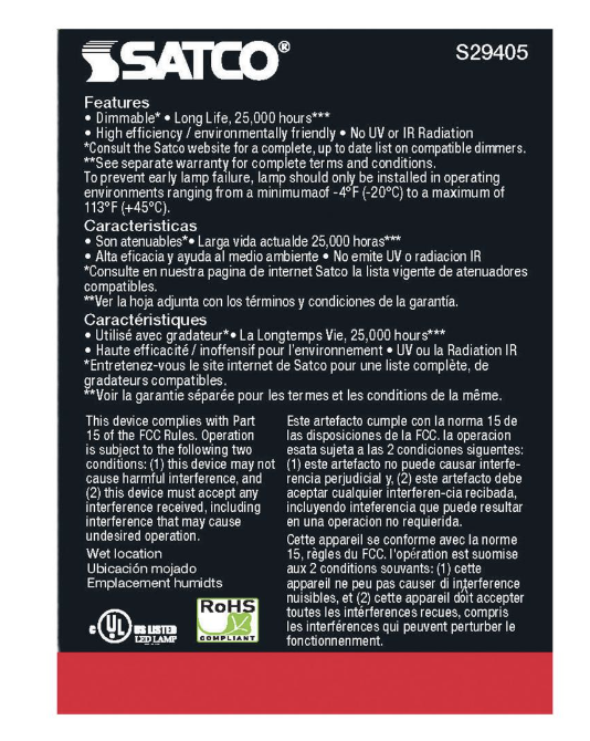 Satco 6.5 Watt (50W Equivalent) PAR20 LED 2700K Medium E26 Base