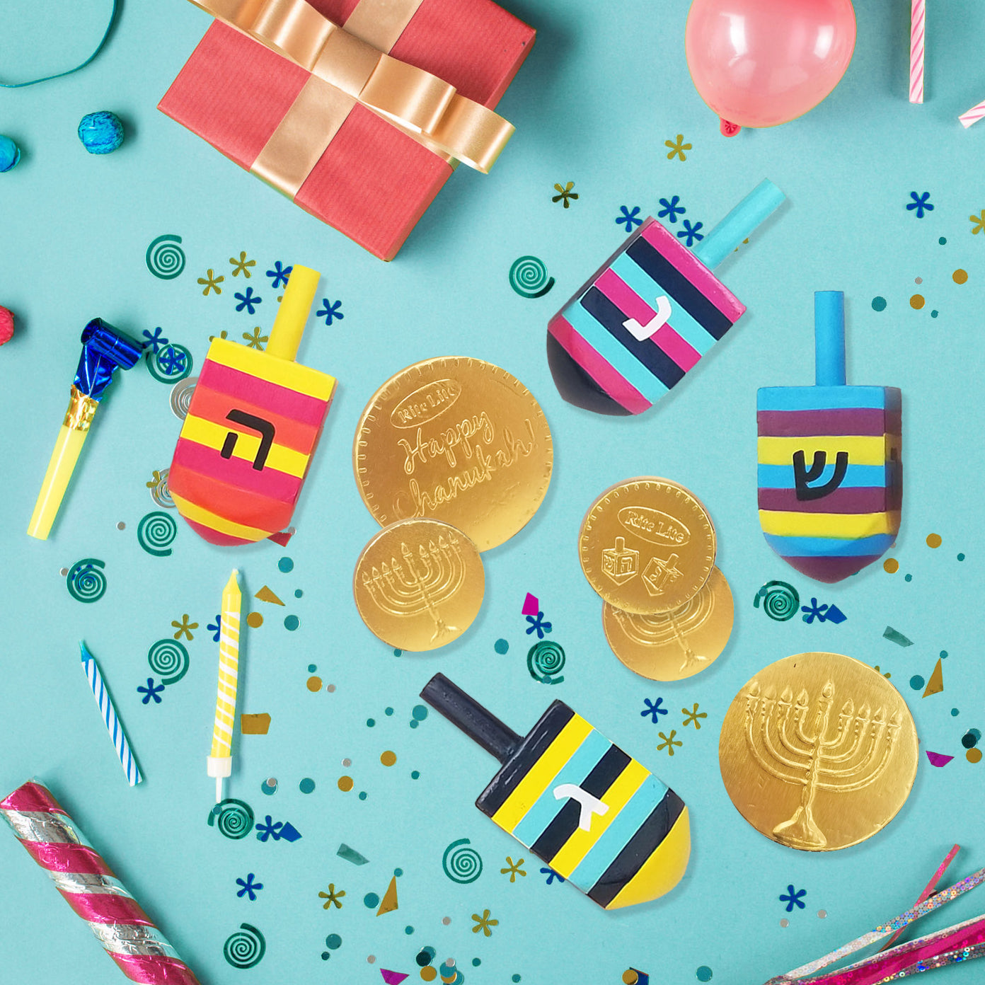 Multicolor Striped Hand Painted Dreidels – Set of 4