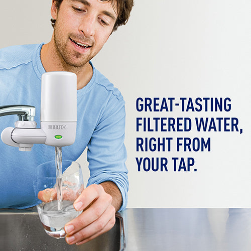 Brita On Tap Complete Water Faucet Filtration System with Light Indicator - White