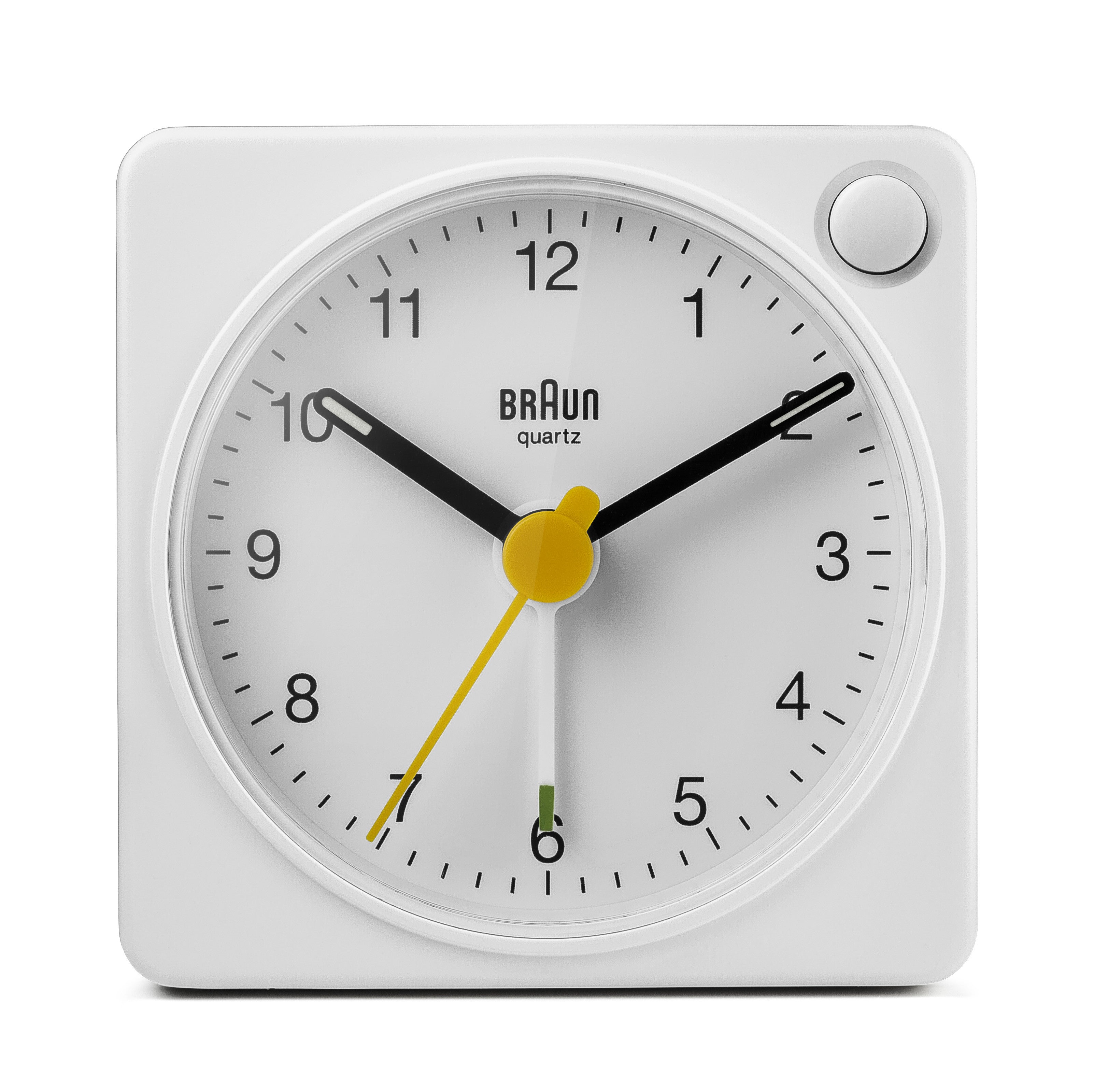 Braun Classic Travel Analogue Alarm Clock – White/White