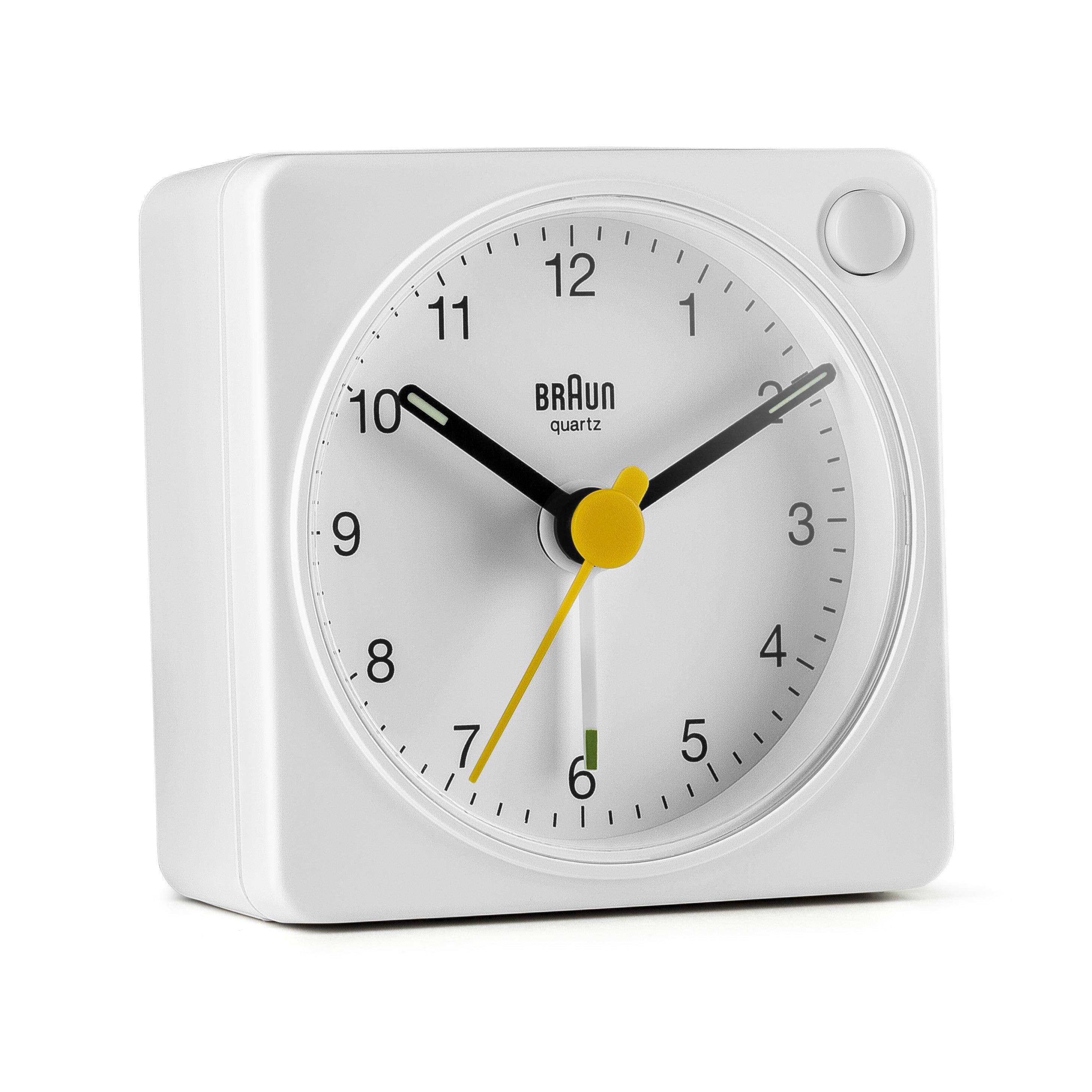 Braun Classic Travel Analogue Alarm Clock – White/White