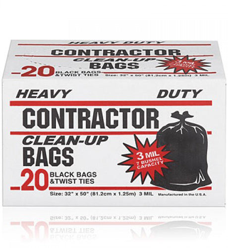 Heavy Duty Black Contractor Trash Bag – 32" x 50" – 20 Count