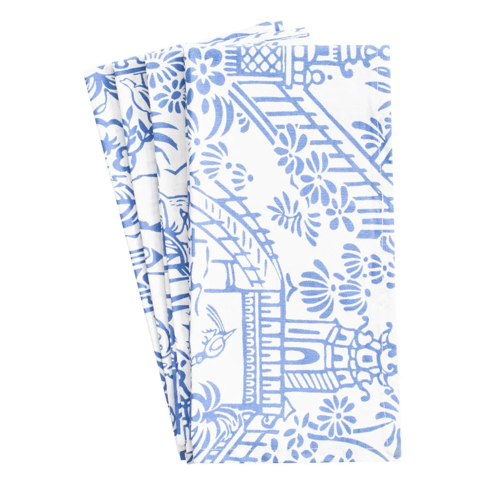 Caspari Cloth Dinner Napkins – Blue Pagoda Toile – Set of 4