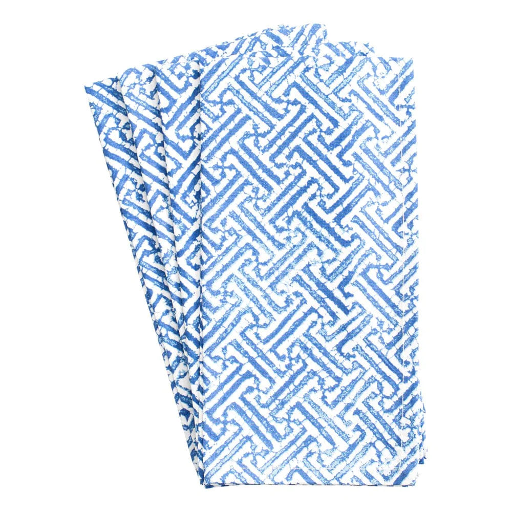 Caspari Cloth Dinner Napkins – Fretwork – Blue – Set of 4