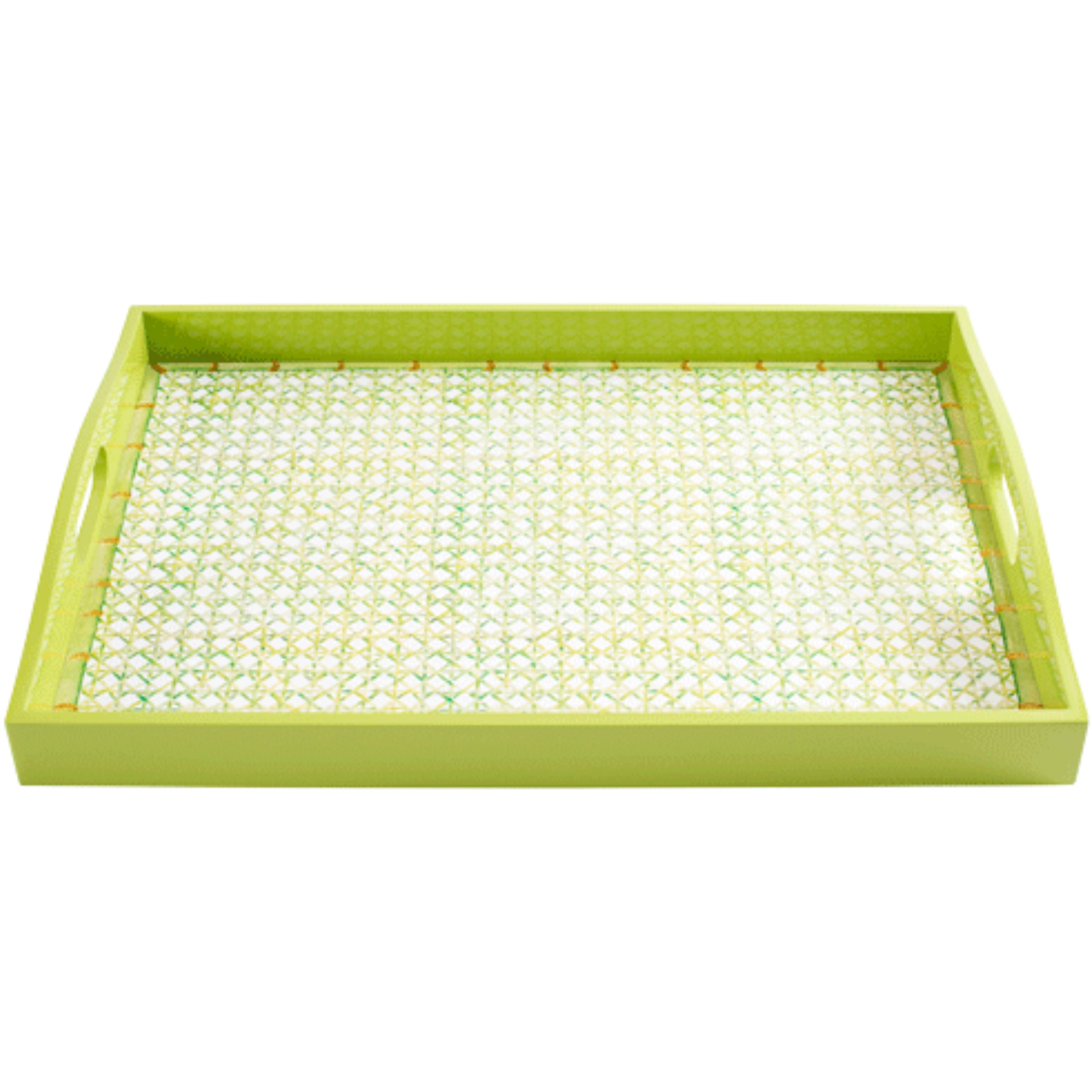 Caspari Trellis-Green Lacquer Large Rectangle Tray – 21” x 15”