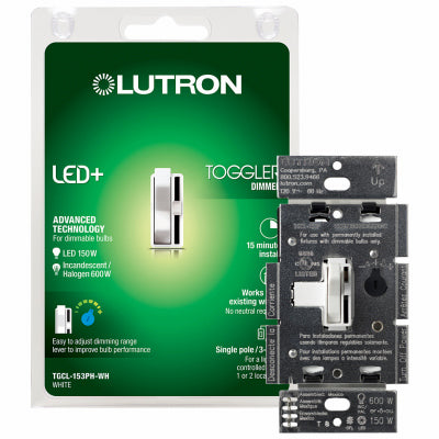 Lutron Toggler 3-Way Toggle LED Dimmer – 150-Watt – White