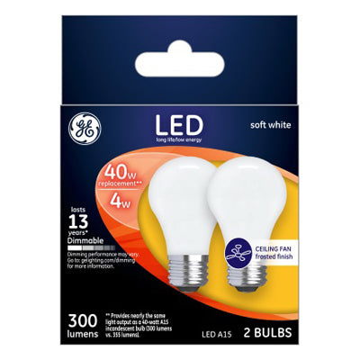GE LED Soft White Dimmable 40W Equivalent A15 Light Bulbs - 2-Pk