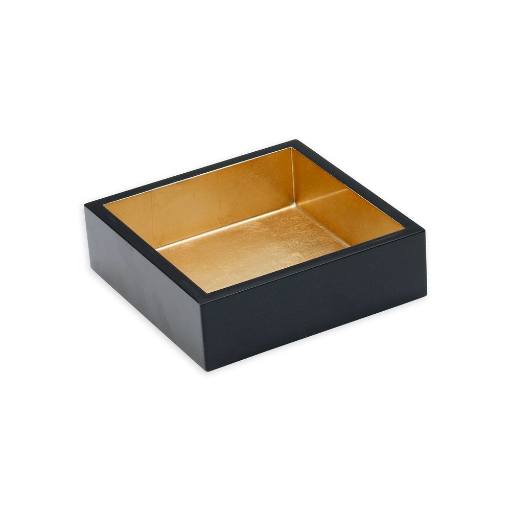 Caspari Lacquer Cocktail Napkin Holder in Black & Gold