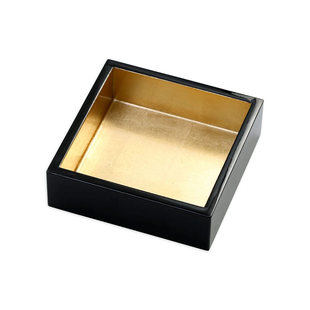 Caspari Lacquer Cocktail Napkin Holder in Black & Gold