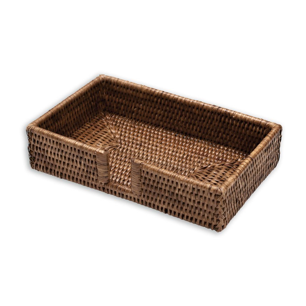 Caspari Rattan Guest Towel Napkin Holder in Dark Natural