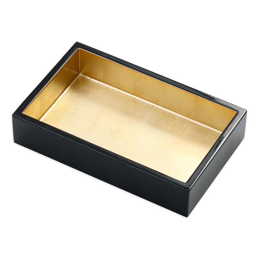 Caspari Lacquer Guest Towel Napkin Holder in Black & Gold