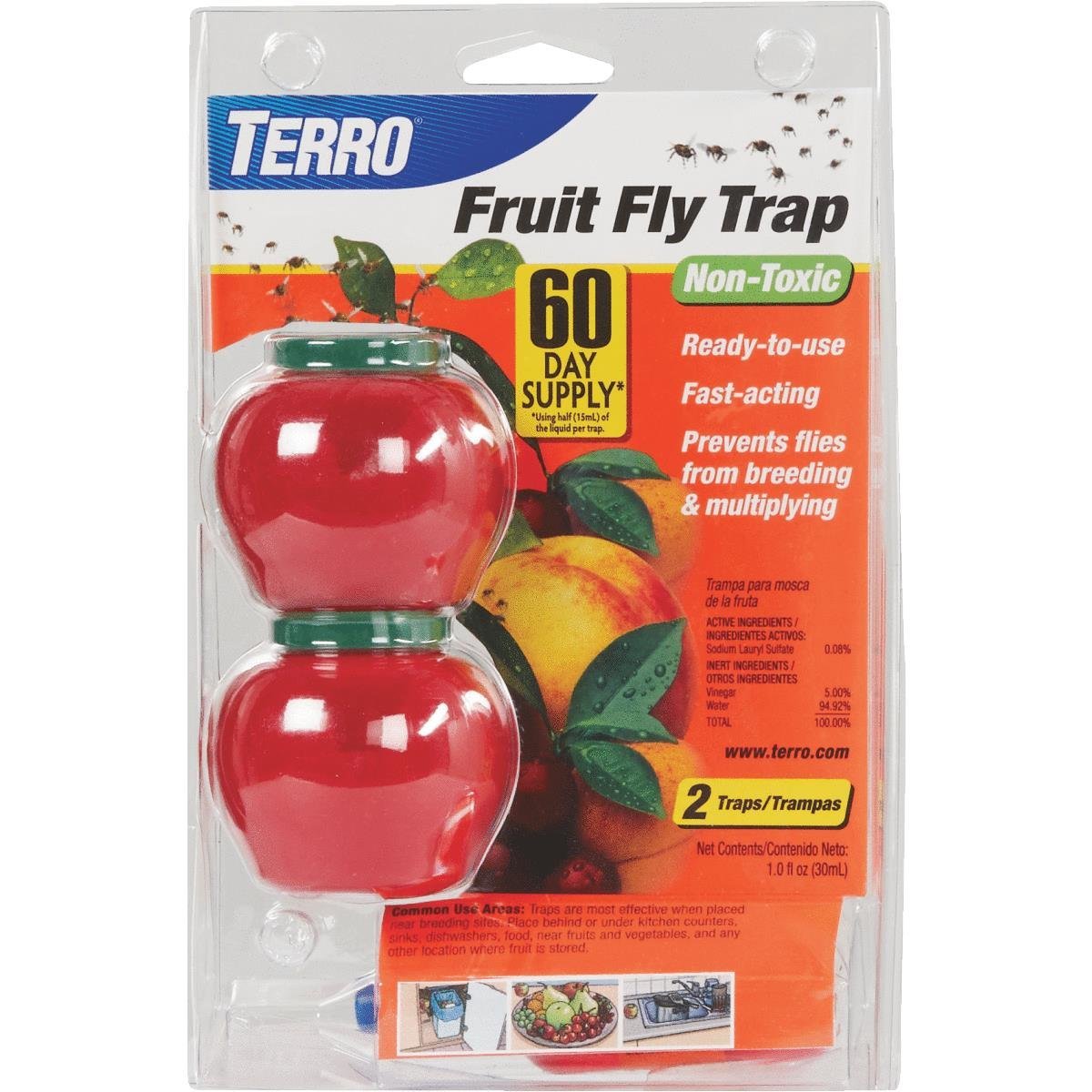 TERRO FRUIT FLY TRAP • 2-Traps • NON-TOXIC • FAST ACTING • 60 DAY SUPPLY •  PEST