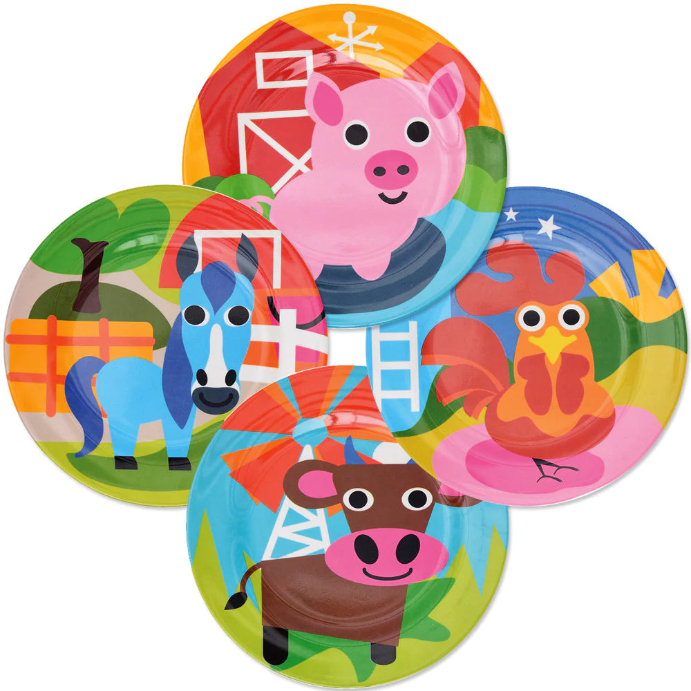 French Bull Kids Everyday Melamine 4 Piece Plate Set – Farm Animals