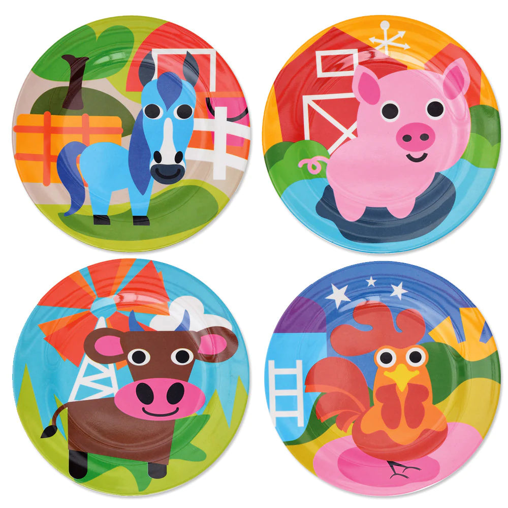 French Bull Kids Everyday Melamine 4 Piece Plate Set – Farm Animals