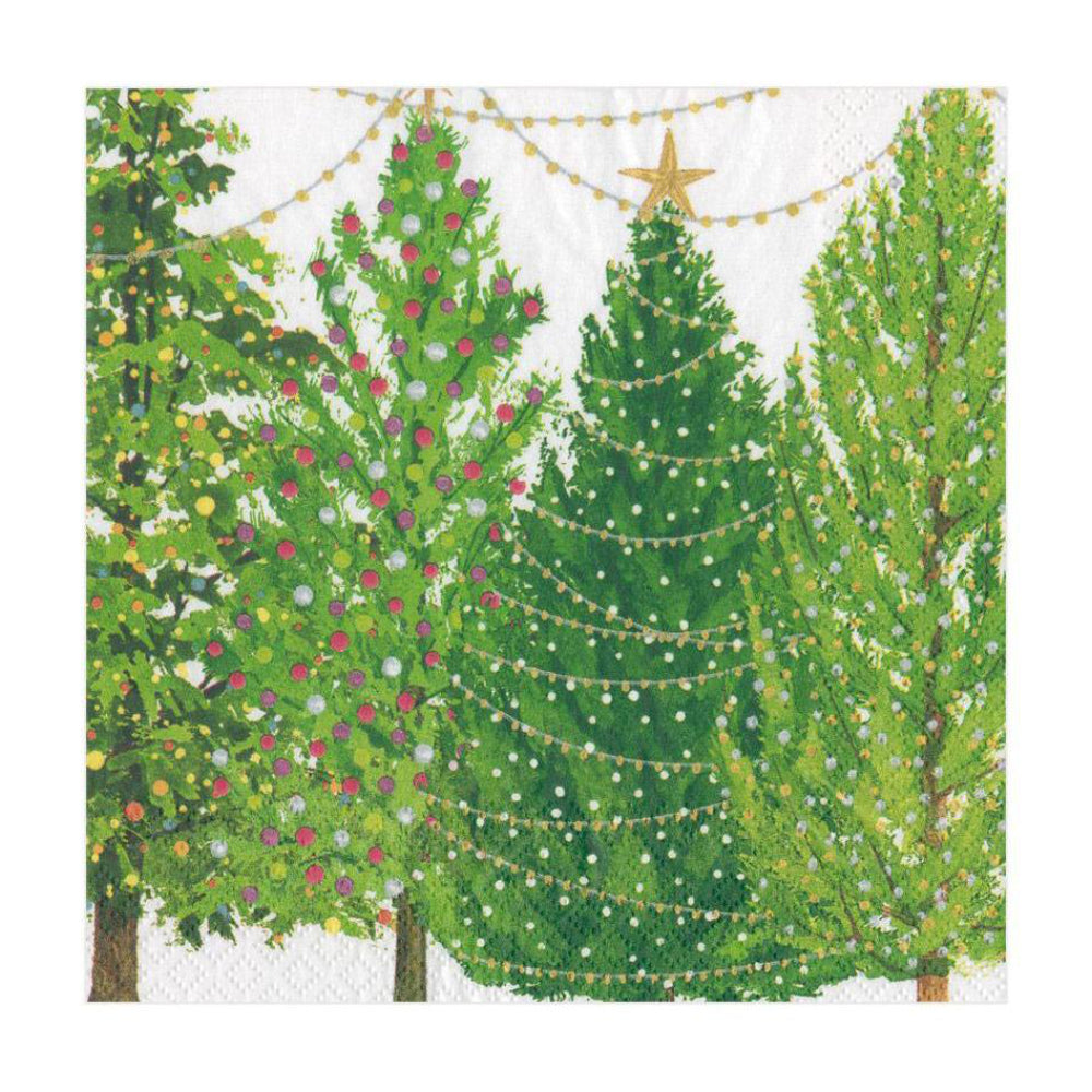 Caspari Christmas Trees With Lights Luncheon Napkins - 20pk