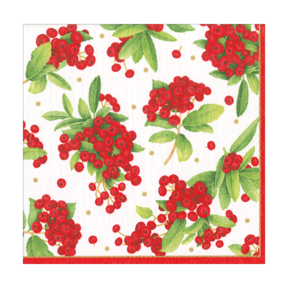 Caspari Christmas Berry Luncheon Napkins – Red - 20pk