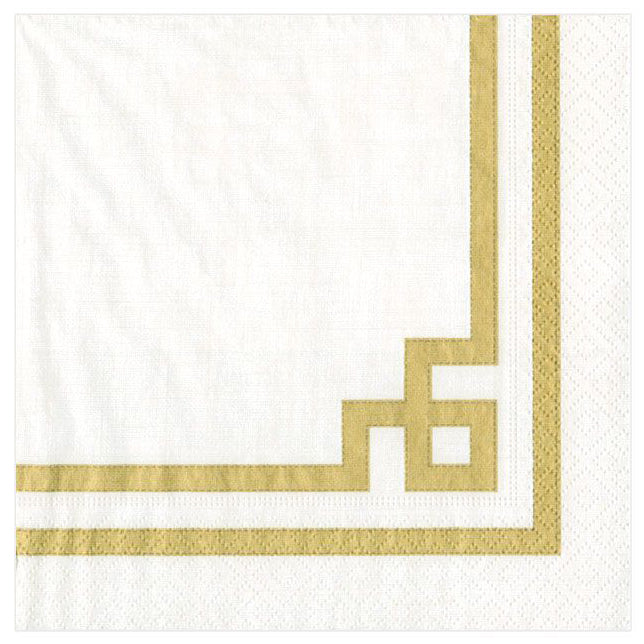 Caspari Rive Gauche Gold & White Cocktail Napkins – 20pk