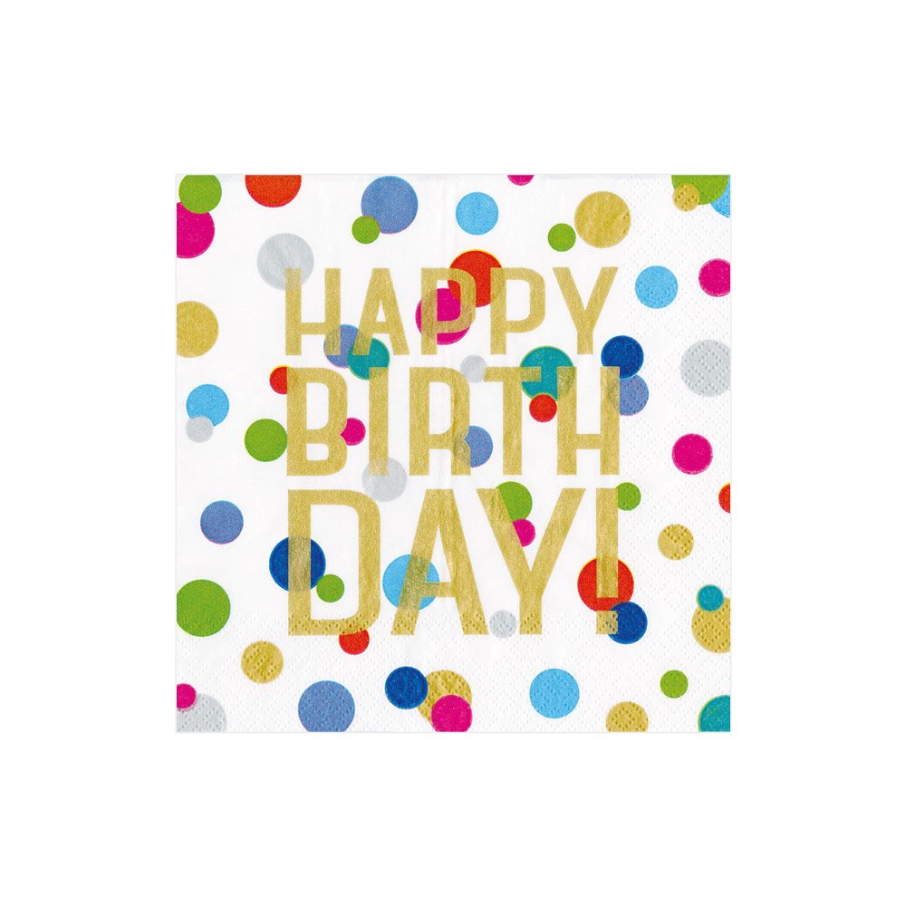Caspari Happy Birthday Confetti Cocktail Napkins - 20pk