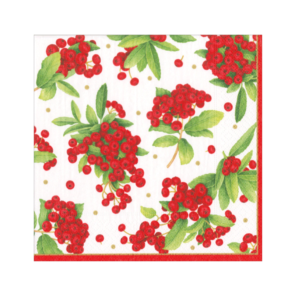 Caspari Christmas Berry Cocktail Napkins – Red – 20pk