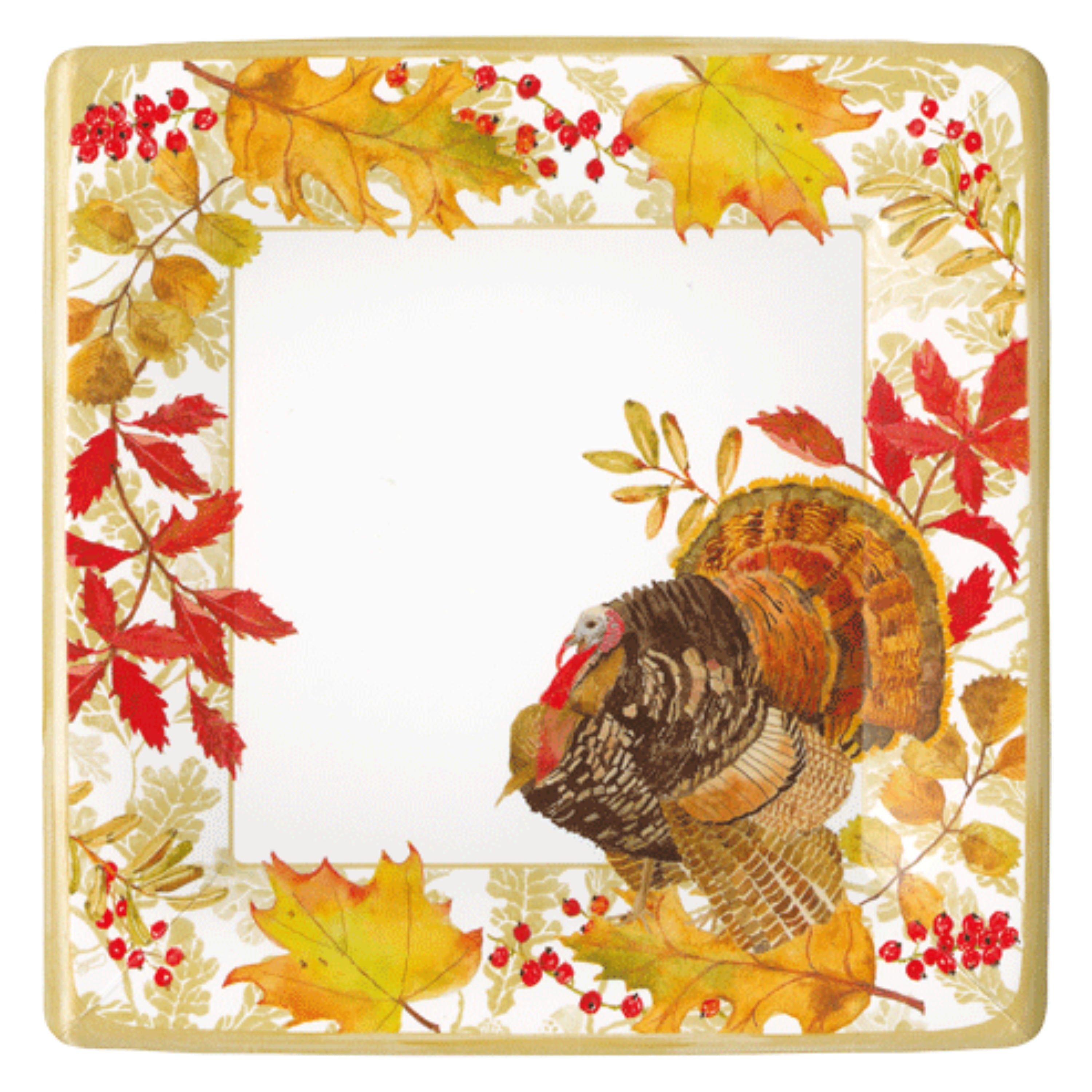 Caspari Woodland Turkey Square Paper Dinner Plates - 8pk