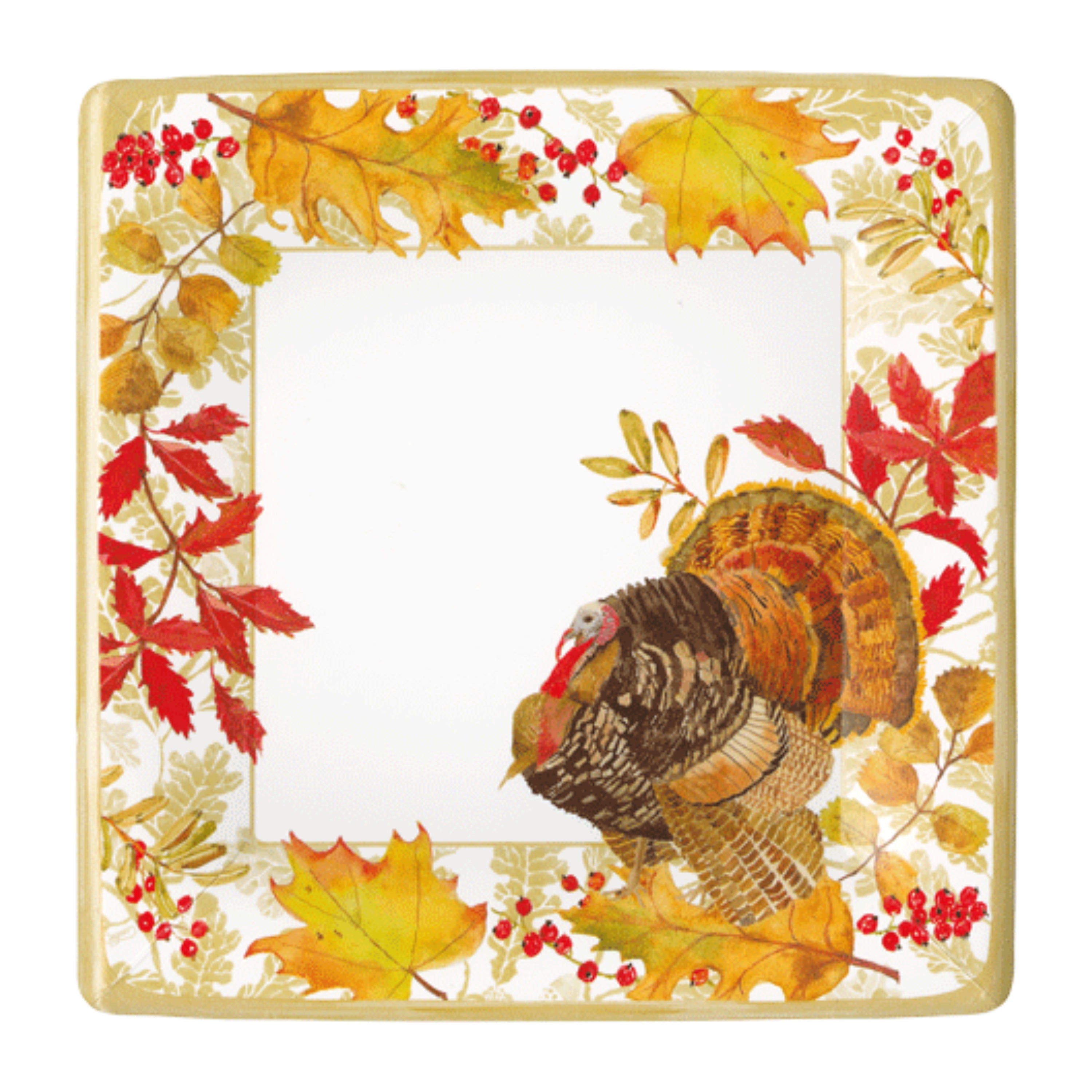 Caspari Woodland Turkey Square Paper Salad & Dessert Plates - 8pk