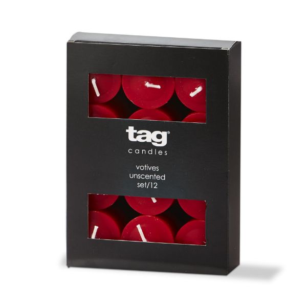 Tag Votive Wax Candles – Red – 12-Pk.