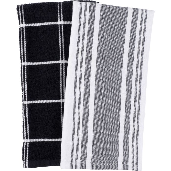 Cat Cora Cotton Terry Kitchen Towels Set of 2 – Black