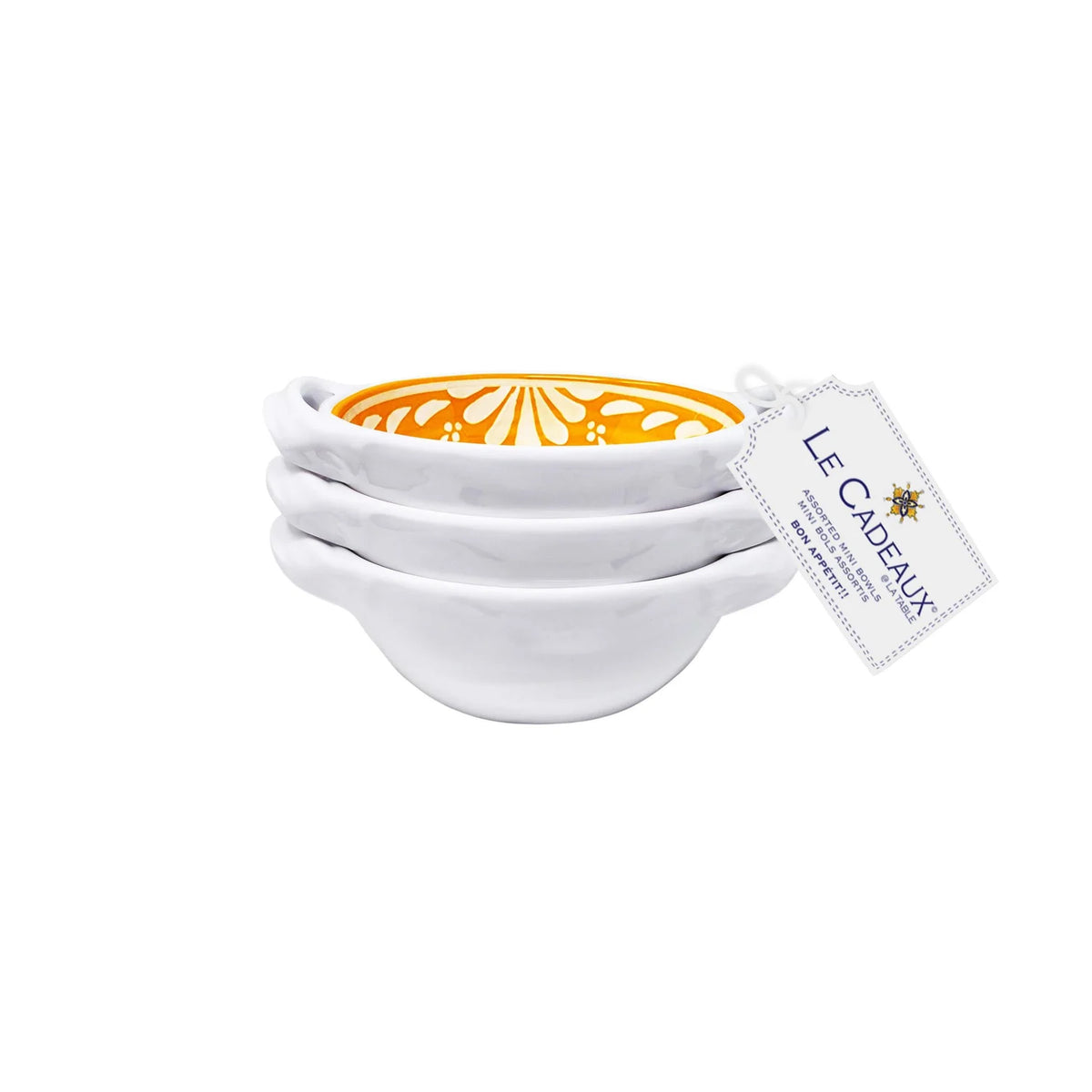 Le Cadeaux Melamine Mini Handled Bowls – Set of 3 – Paloma Orange