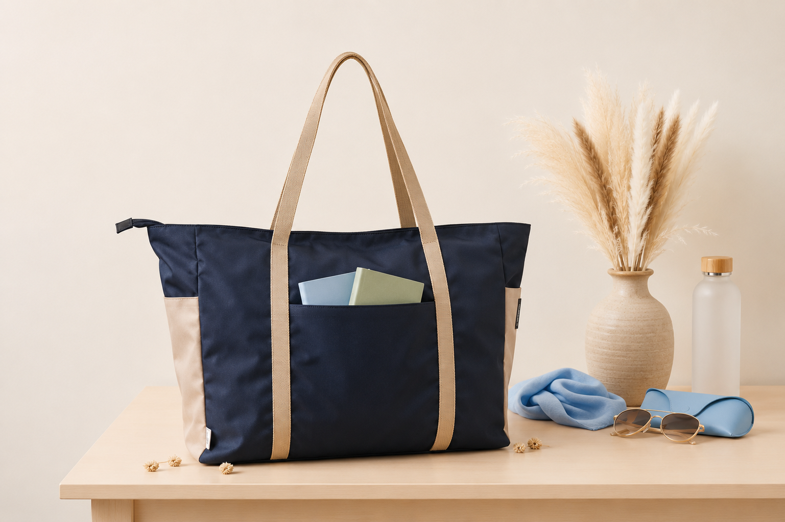 Vent For Change Ocean Recycled Large Zipped Shopper Bag – 19" x 15" – Navy Blue