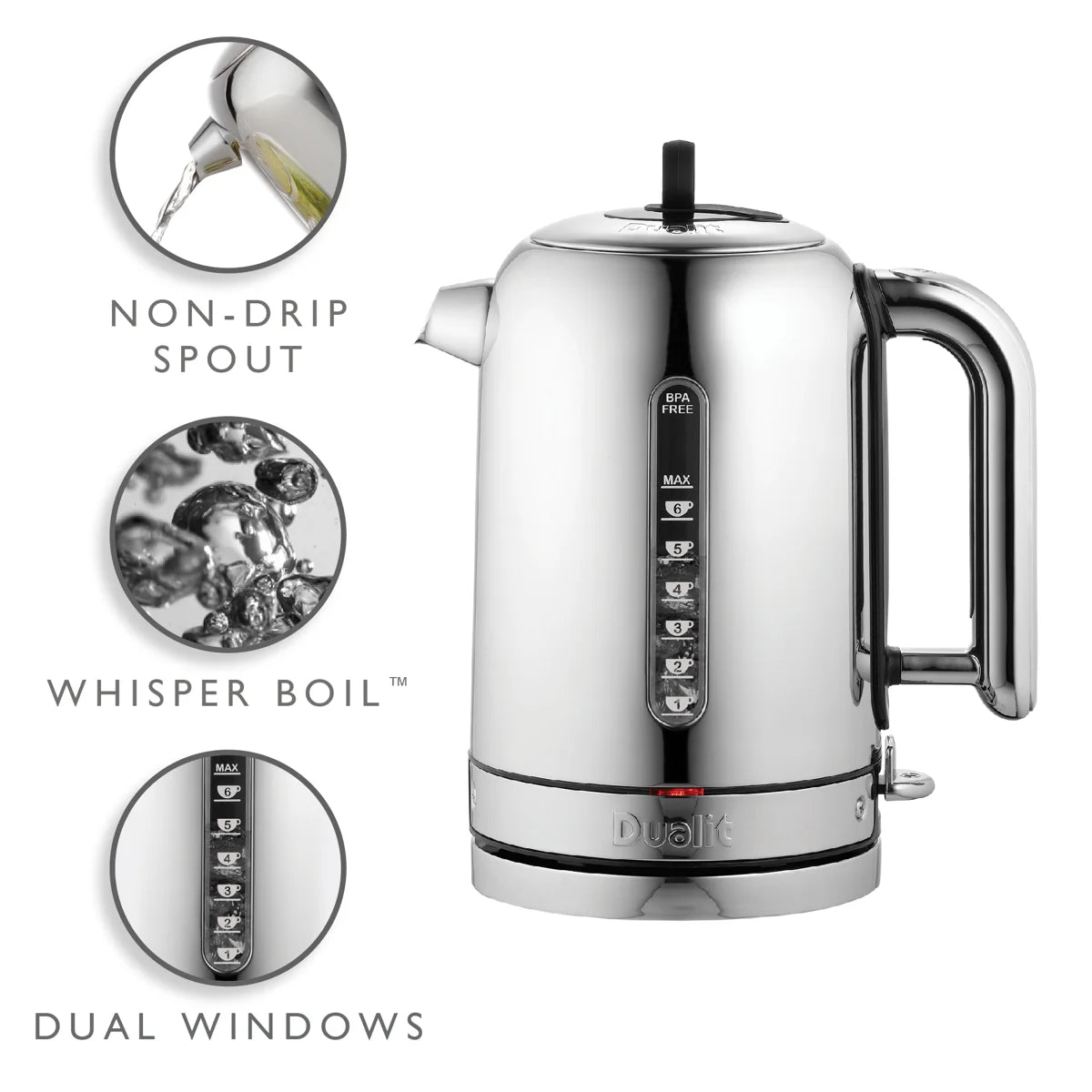 Dualit Classic Quiet Boil Electric Kettle – Polished Stainless Steel – 57 oz