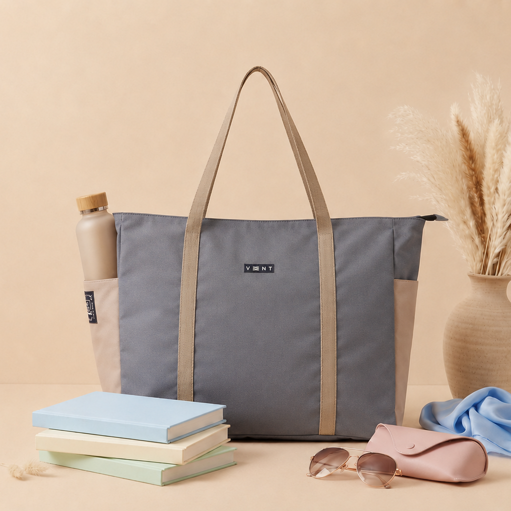 Vent For Change Ocean Recycled Large Zipped Shopper Bag – 19" x 15" – Dusty Blue