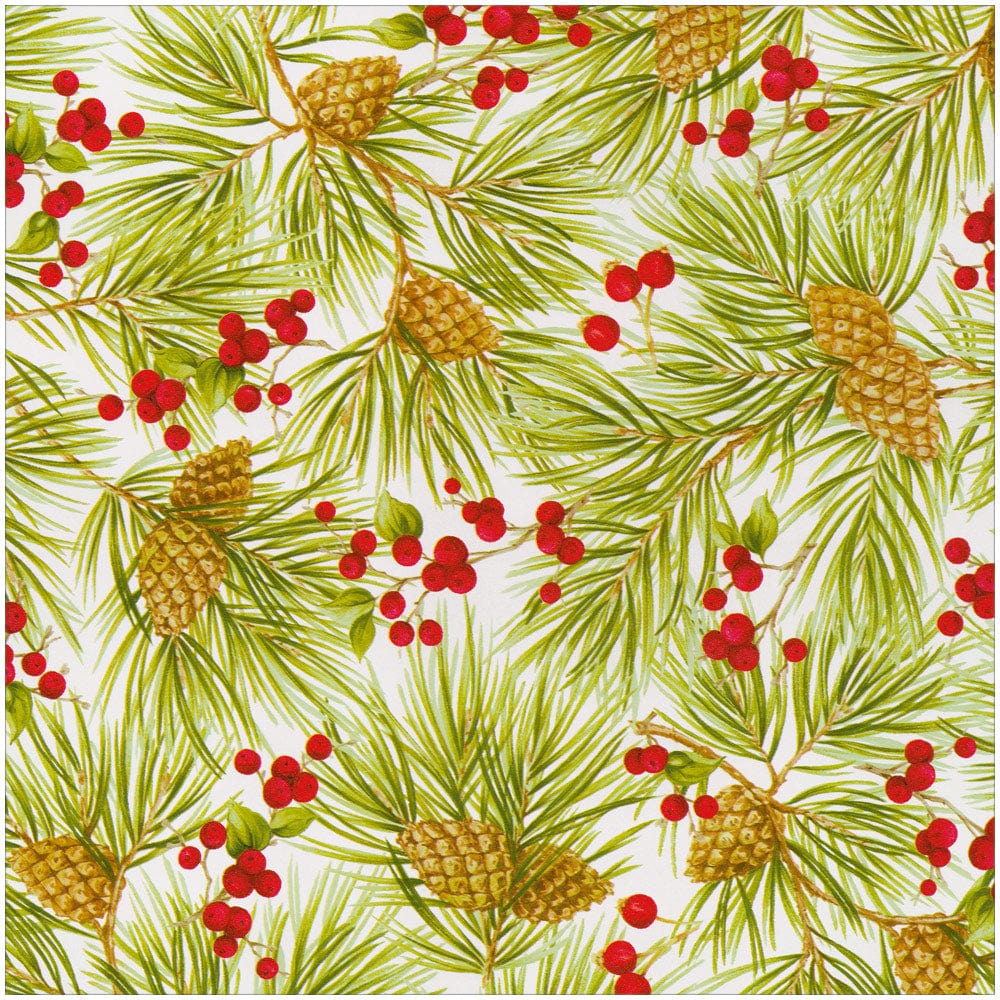 Caspari Evergreen And Berries White Gift Wrap Paper - 30" x 8' Roll – Local Delivery Only