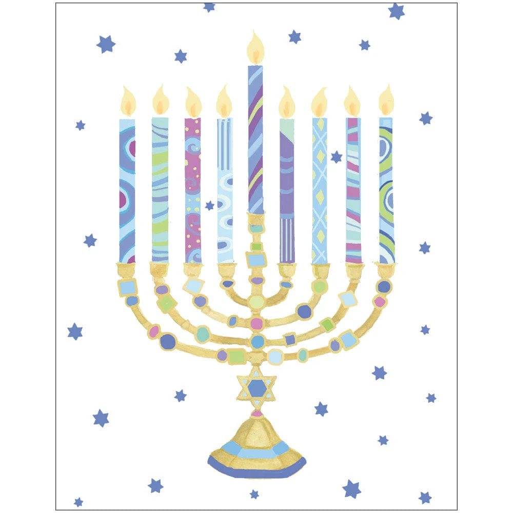 Caspari Menorah And Stars Boxed Christmas Cards - 15 Cards & 15 Envelopes