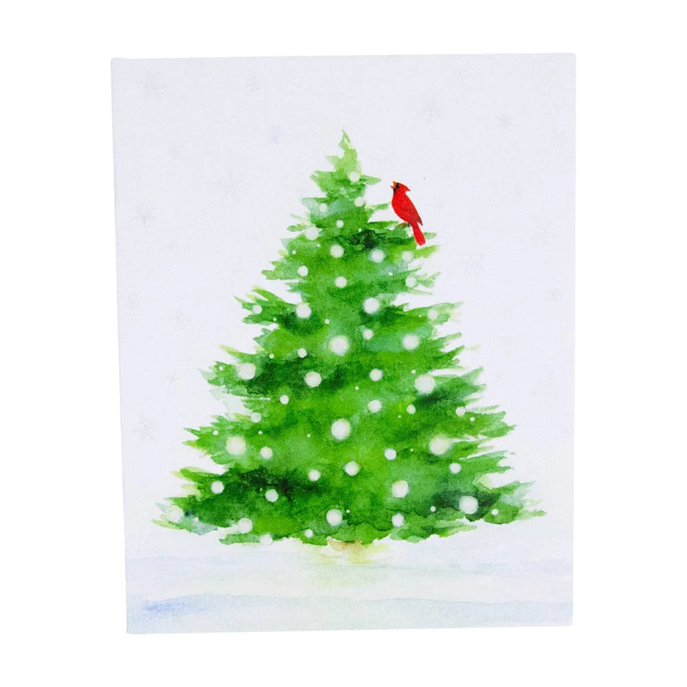 Caspari Decorated Snowy Tree With Cardinal Boxed Christmas Cards – 15 Cards/Envelopes