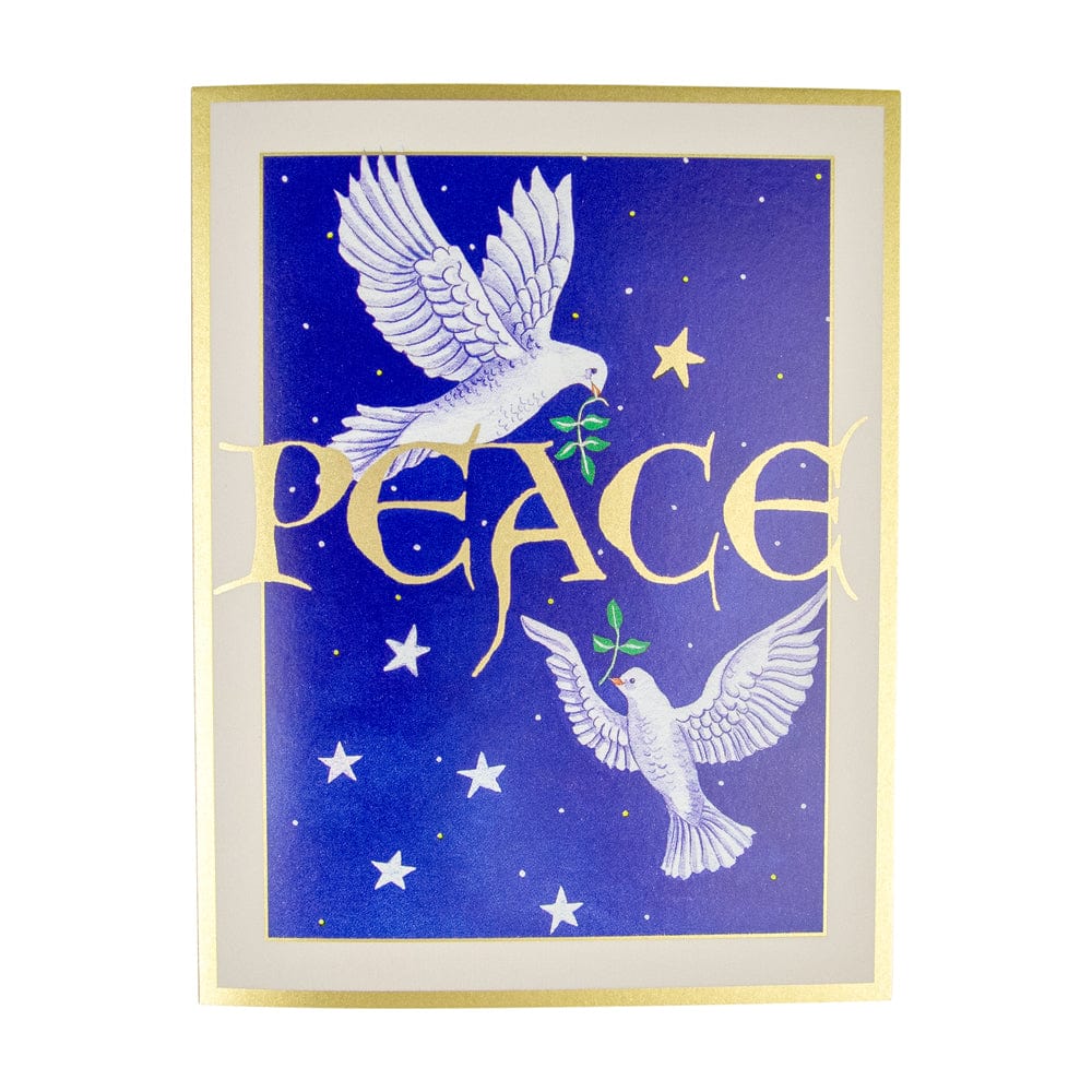 Caspari Two Doves And Peace Boxed Christmas Cards – 15 Cards/Envelopes