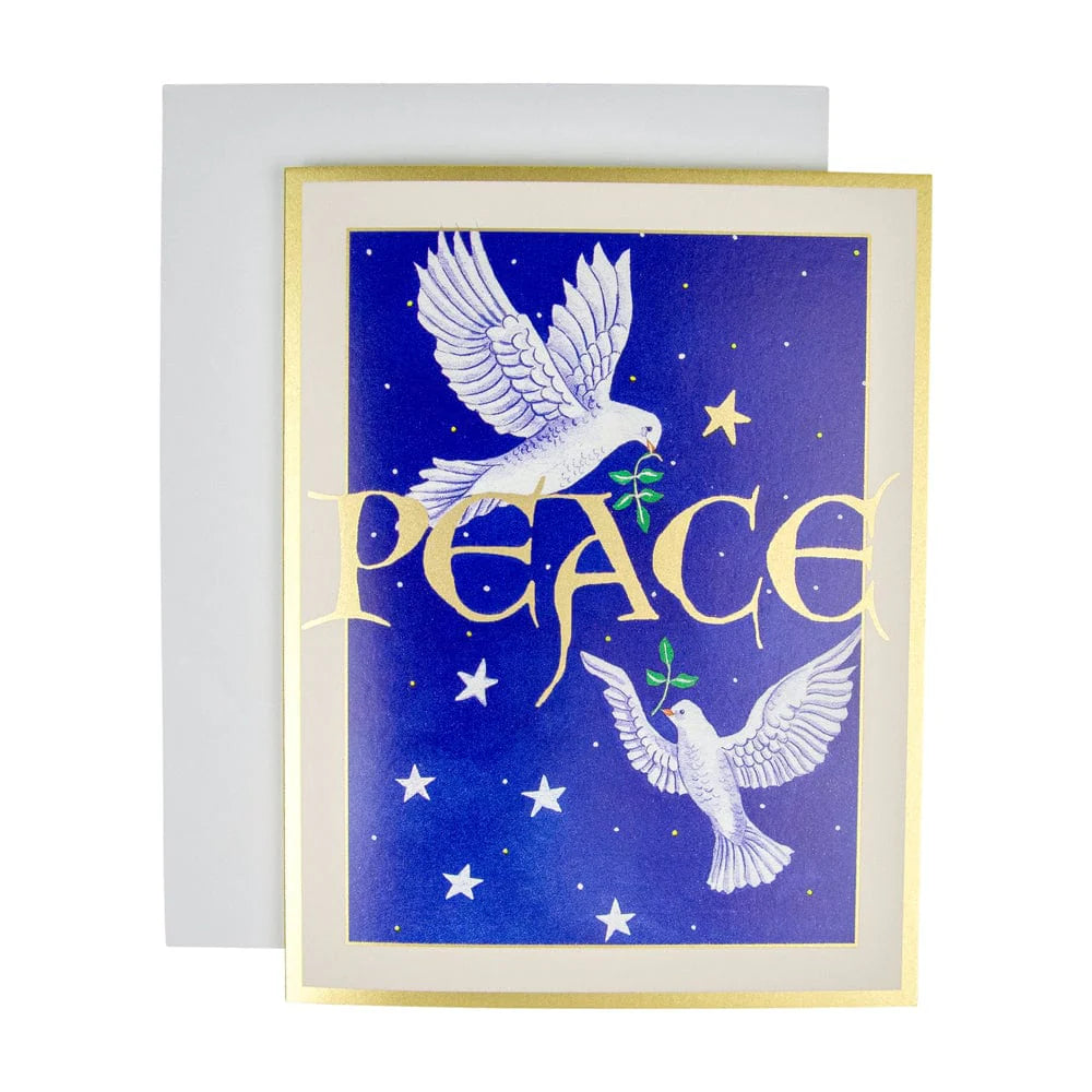 Caspari Two Doves And Peace Boxed Christmas Cards – 15 Cards/Envelopes