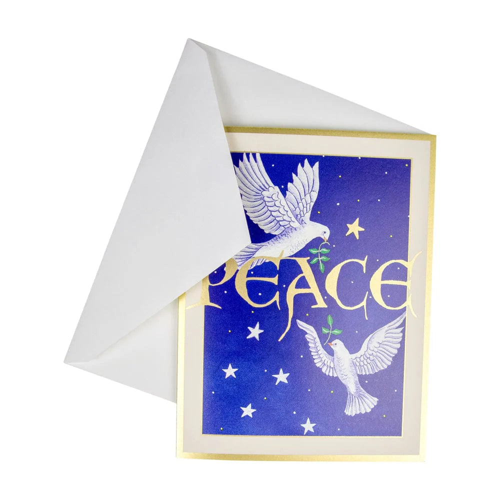 Caspari Two Doves And Peace Boxed Christmas Cards – 15 Cards/Envelopes