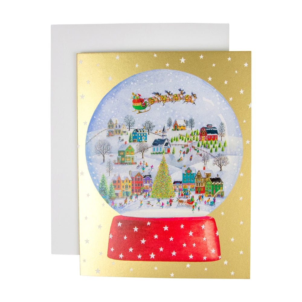 Caspari Winter Village Snowglobe Boxed Christmas Cards – 15 Cards/Envelopes