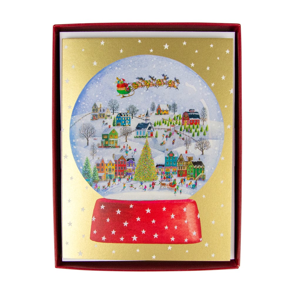 Caspari Winter Village Snowglobe Boxed Christmas Cards – 15 Cards/Envelopes